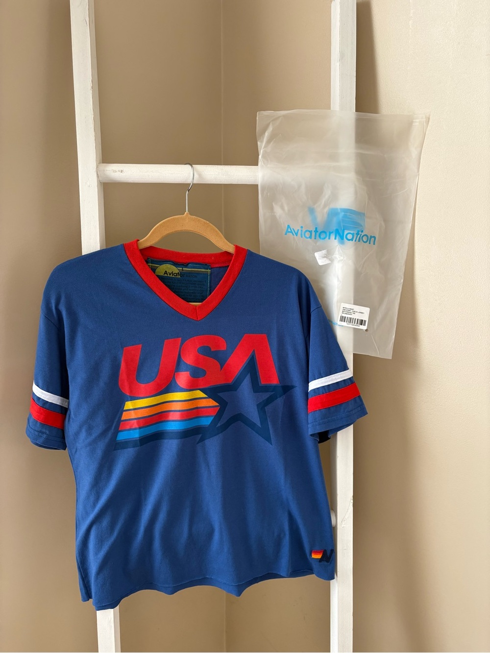 Sold Out-Aviator Nation Blue V-Neck USA Graphic Tee